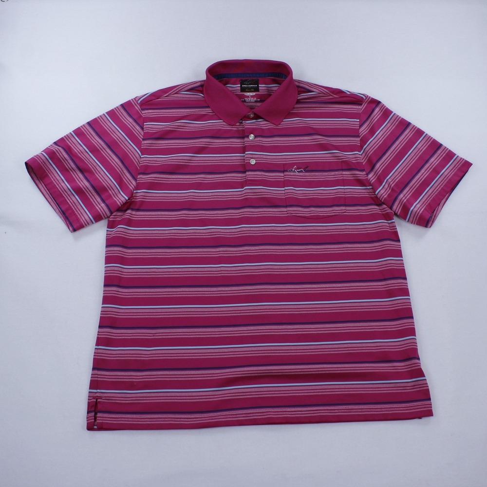 Greg Norman for Tasso Elba Polo Shirt Men's Large L Maroon Striped Play Dry